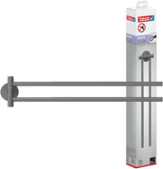 MOON GREY Portasciugamani a 2 Bracci per bagno e WC in stile industriale e bagni moderni - Senza foratura, soluzione adesiva inclusa - 84 mm x 50 mm x 456 mm - Grigio opaco