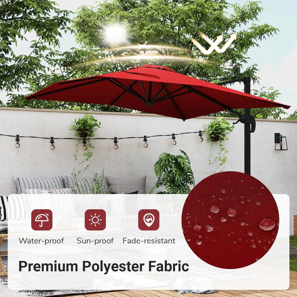 Ombrellone da Giardino 250 x 250 cm Decentrato, Ombrellone da Balcone Inclinabile con Base a Croce, Manovella, Rotazione a 360°, per Arredo Esterno, Cortile e Terrazzo