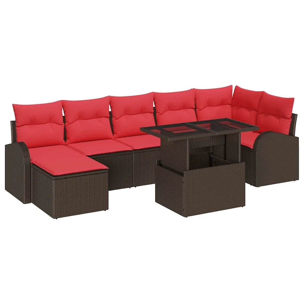 Set Divano da Giardino con cuscino 8 pcs Marrone Poly Rattan