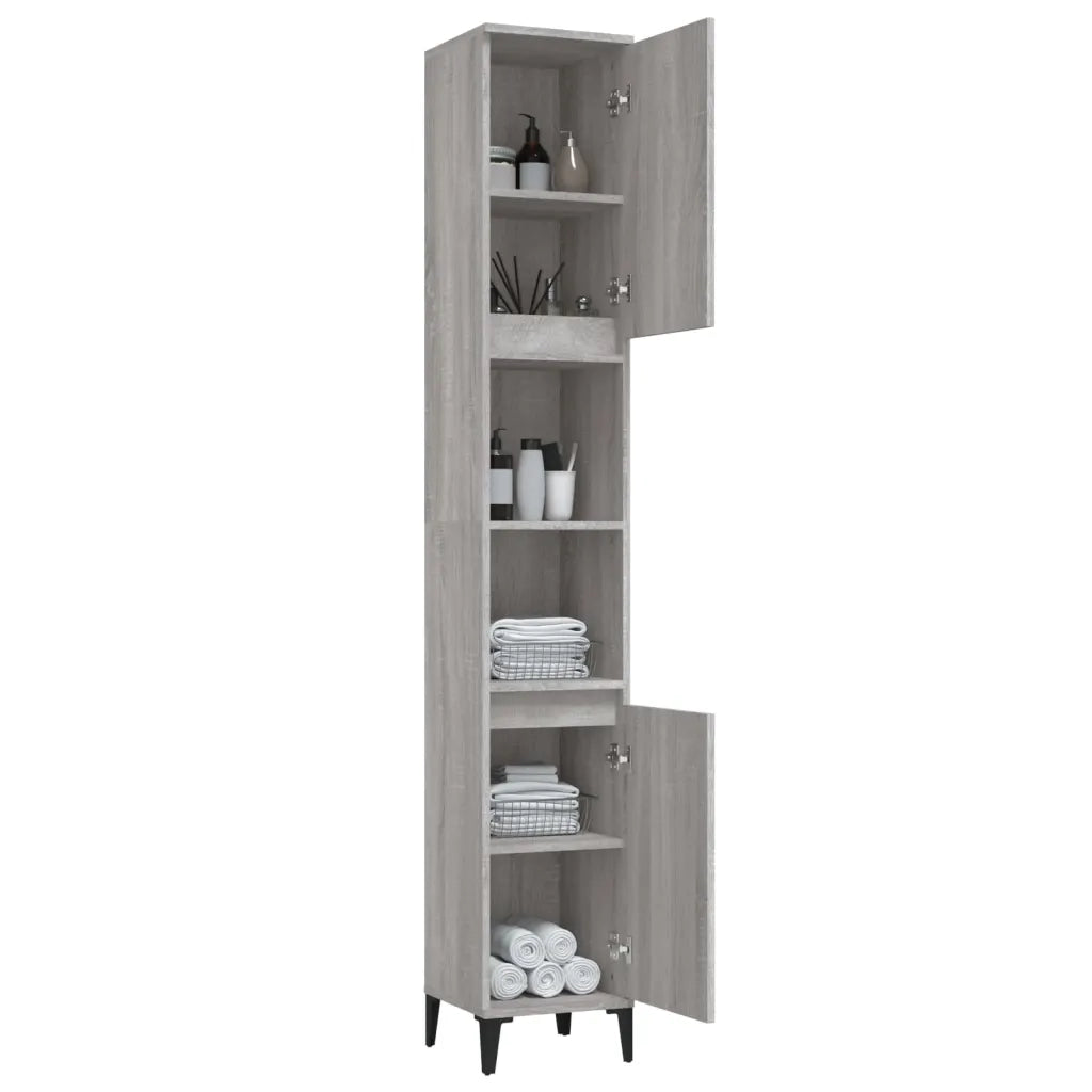 Armadietto Bagno Grigio Sonoma 30x30x190cm in Legno Multistrato 819802