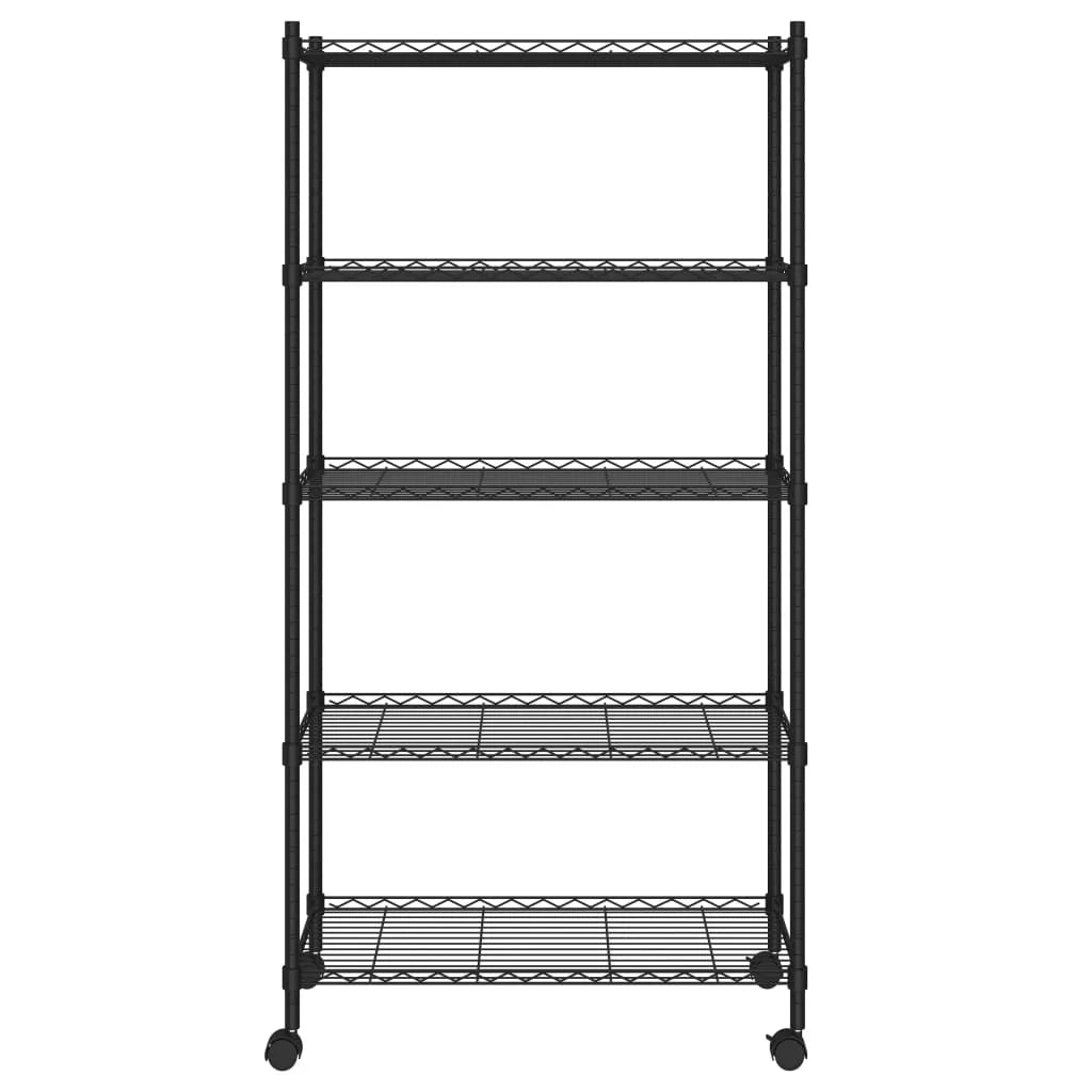 Scaffale portaoggetti a 5 ripiani con ruote 75 x 35 x 155 cm 250 kg nero 02_0045700