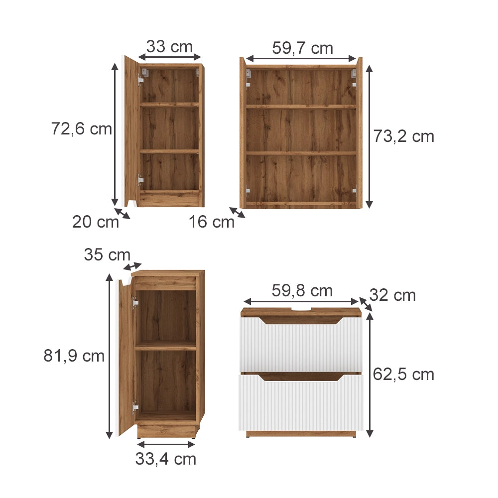 Vicco Set di mobili da bagno Rovere/bianco a strisce 4 parti