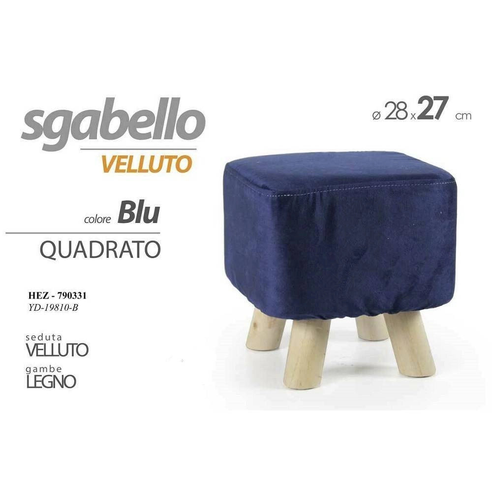 Trade Shop - Pouf Sgabello Velluto Colore Blu Rosso Verde Quadrato Tondo Gambe Legno 28x27cm -