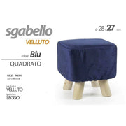 Trade Shop - Pouf Sgabello Velluto Colore Blu Rosso Verde Quadrato Tondo Gambe Legno 28x27cm -