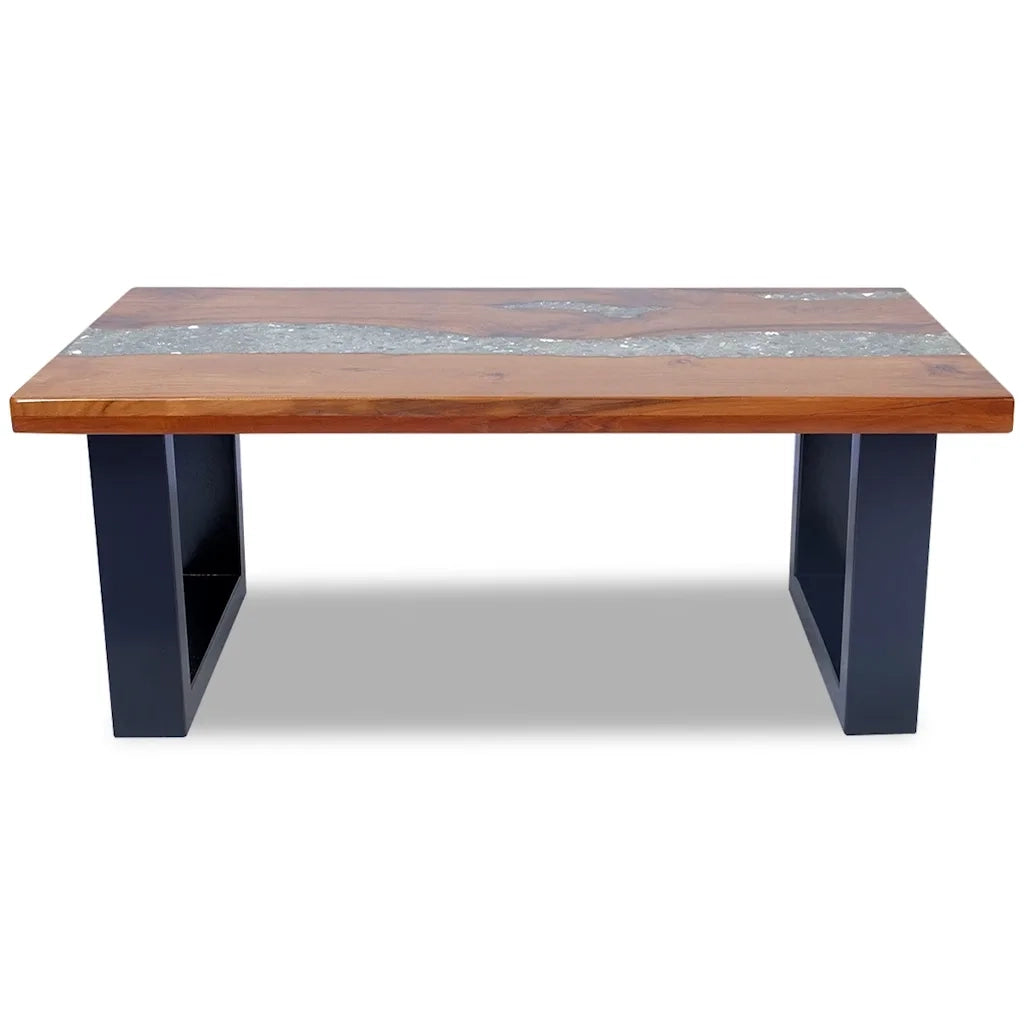 Tavolino da CaffÃ¨ in Legno Massello di Teak e Resina 100x50 cm cod mxl 9841