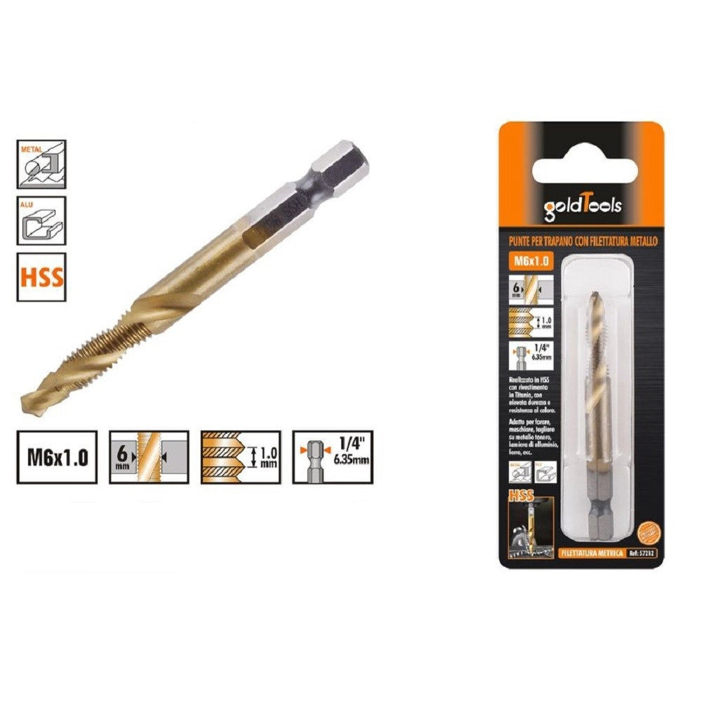 Trade Shop - Punta Per Trapano M6x1.0 Mm In Titanio Hss Con Filettatura Metrica Metallo 57212 -