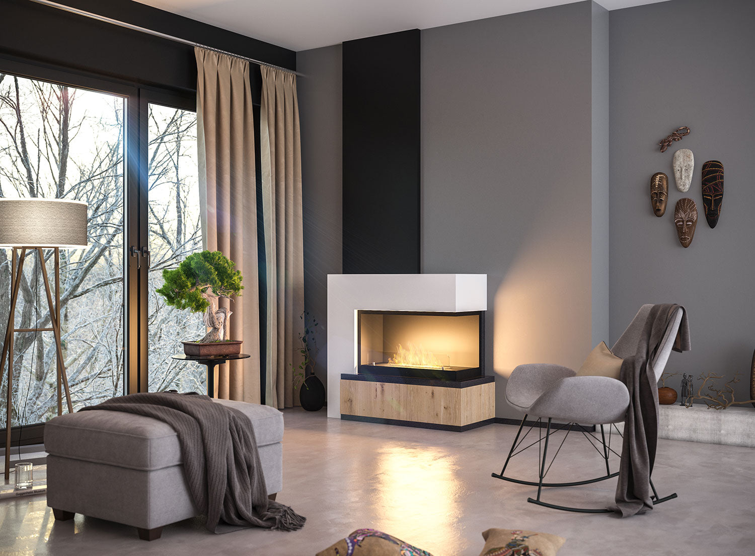 Camino a Bioetanolo da Incasso 80x45 cm Inside P800 V2 Angolo a Destra Nero con Vetro