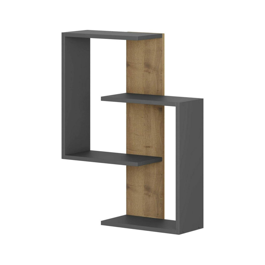 Mensola Irmina, Scaffale, Ripiano a muro, Scaffalatura multiuso, 64x22h85 cm, Antracite e Rovere