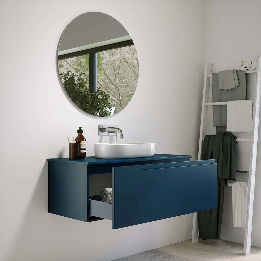 Mobile bagno sospeso 60 cm un cassetto blu zaffiro opaco con top | Ardenne