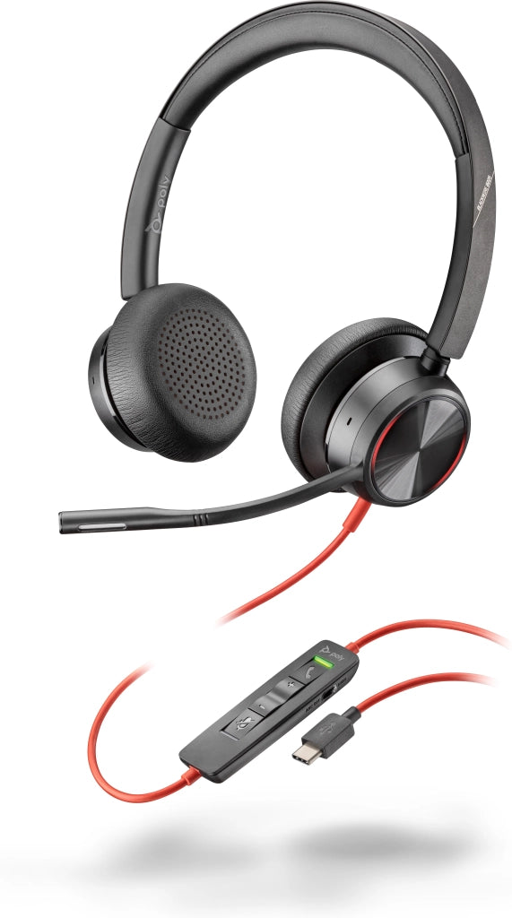 Hp poly cuffie stereo poly blackwire 8225 con connettore usb-c + adattatore usb-c/a - 8X223AA