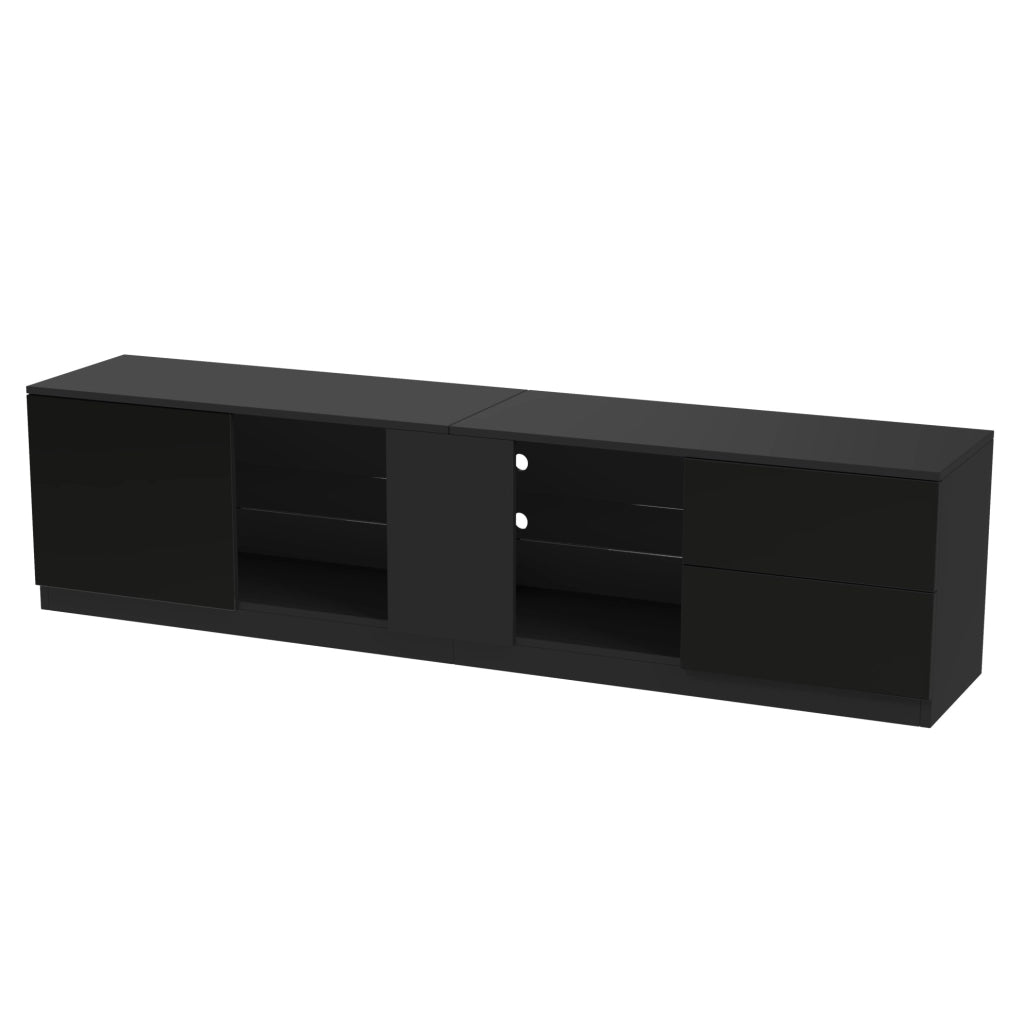 Mobile TV con LED; 2 cassetti e vano chiuso; MDF; vetro temperato; 160 x 40 x 52 cm; nero