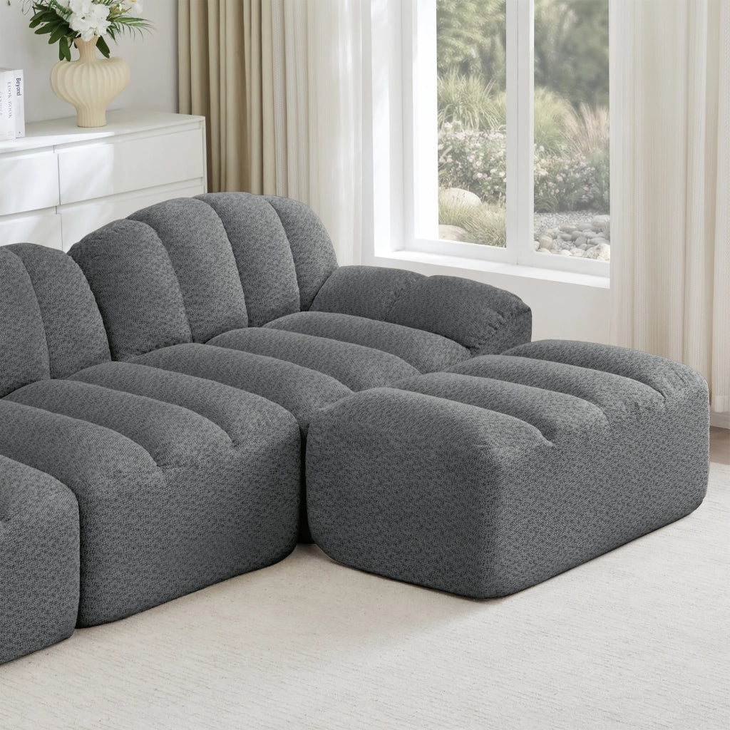 Divano modulare a 2 posti senza struttura con seduta profonda e braccioli ergonomici per soggiorno in fleece grigio