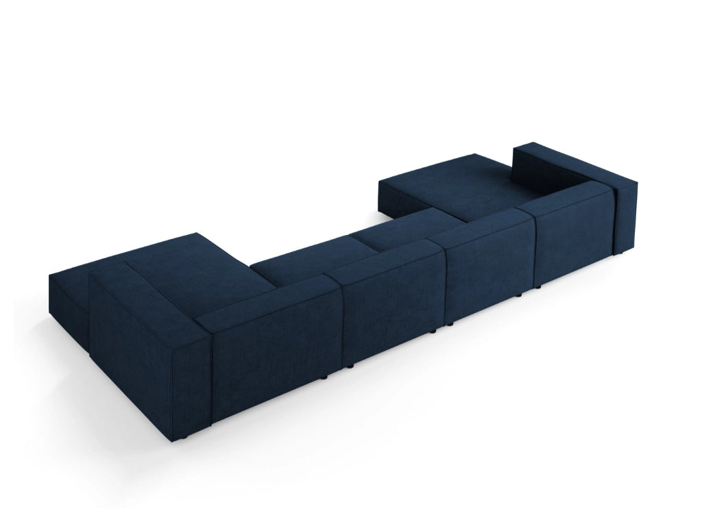 Cosmopolitan Design - Divano panoramico "Arendal" 6 posti in ciniglia con effetto a coste blu reale 