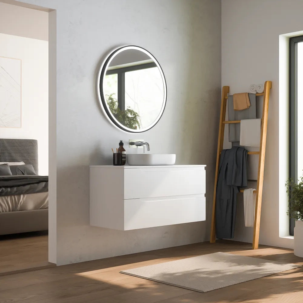 Mobile bagno sospeso 100 cm due cassetti bianco opaco con top | Ardenne