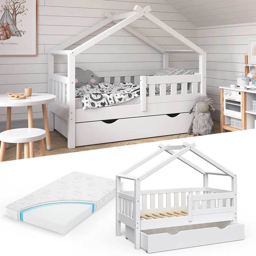 Vitalispa Letto montessori bambini Bianco 70x140 cm con cassetto e materasso