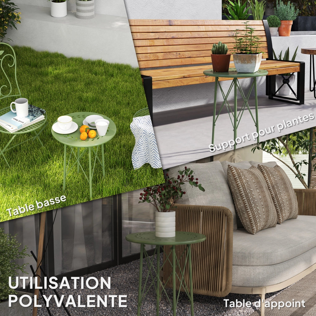 Tavolino giardino rotondo ¨C Xylo ¨C Acciaio verde con fiori ? 40x50 cm