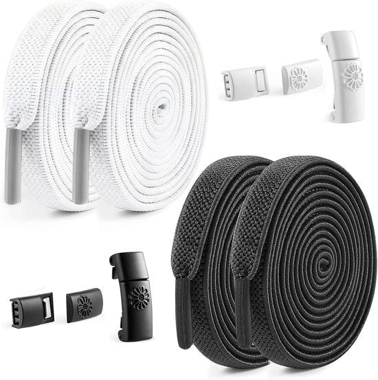 Cinture Elastiche Senza Bottone - 2 Paia - Chiusura Rapida - Nero Bianco - Elevata Elasticità - Uno Taglia - Scarpe