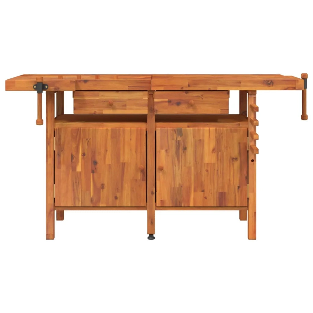 Banco Lavoro Cassetti e Morse 162x62x83cm Legno Massello Acacia 153324