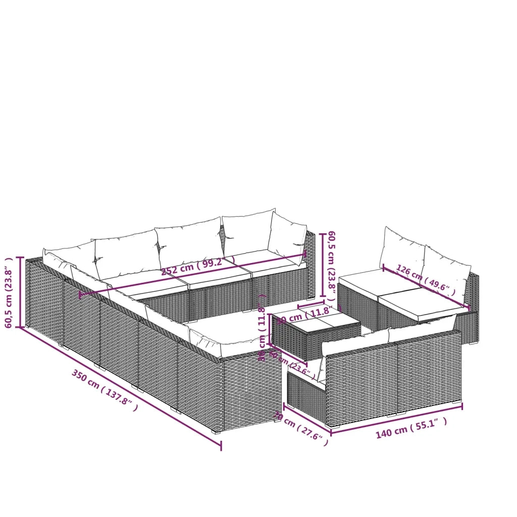 Set Divani da Giardino 13 pz con Cuscini in Polyrattan Marrone cod mxl 37894