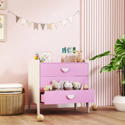 Cassettiera per bambini con 3 cassetti, struttura in legno, colore rosa e bianco