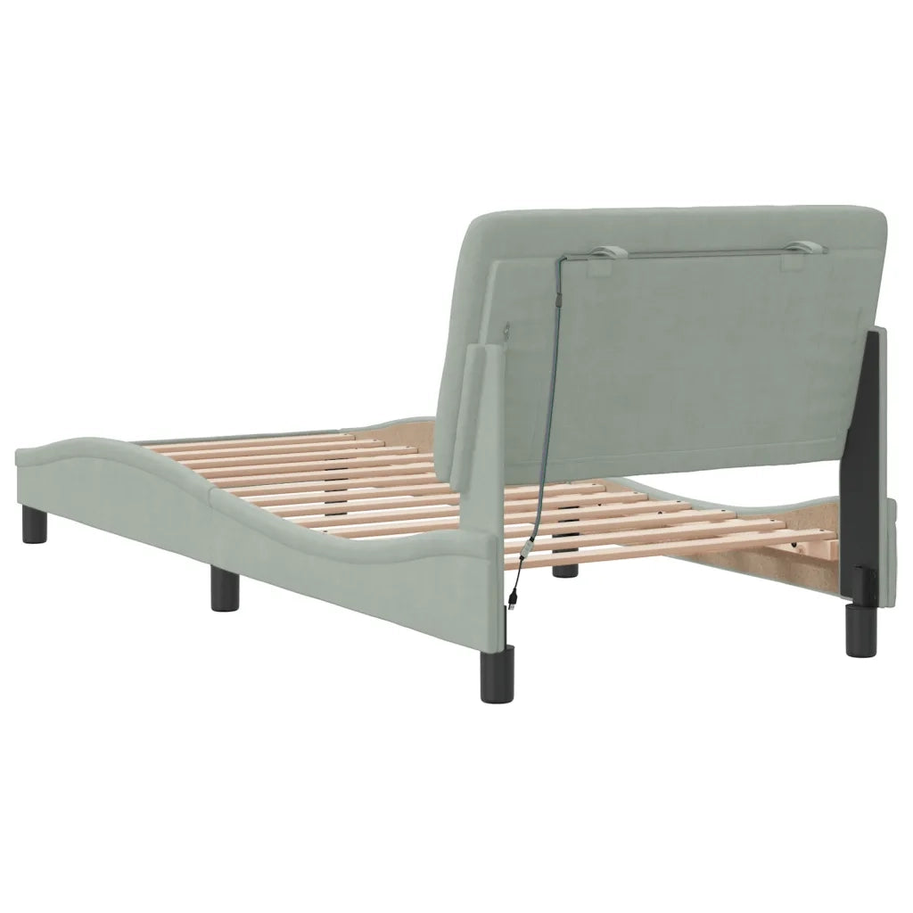 Giroletto con LED senza Materasso-Struttura Letto Grigio Chiaro 90x200 cm in Velluto