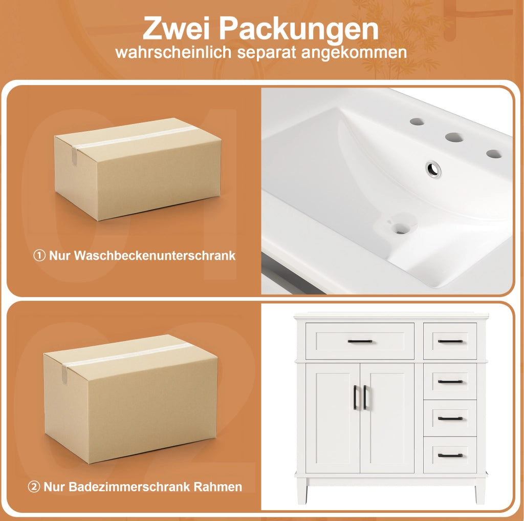Mobile bagno freestanding bianco con lavabo in ceramica e 4 cassetti