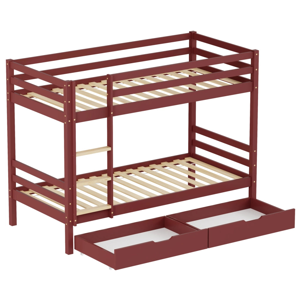 Letto a castello per bambini 190x90cm in terracotta con cassetti AMBRE