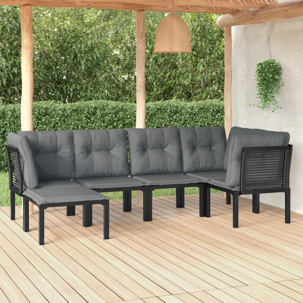 Set Salotto da Giardino 6 pz | Set di Mobili da Esterno in Polyrattan Nero e Grigio