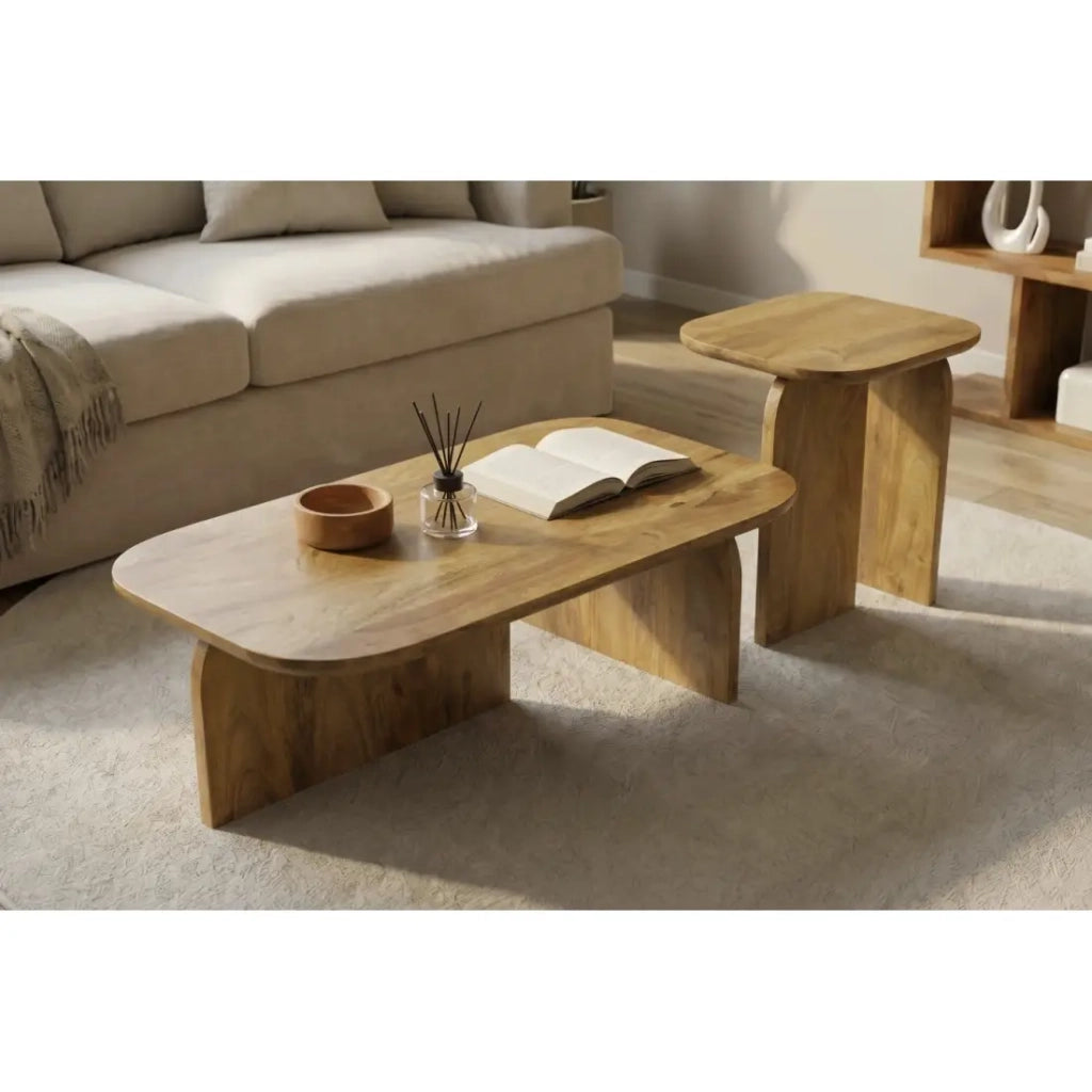 Set di 2 tavolini ORION in legno massiccio di mango