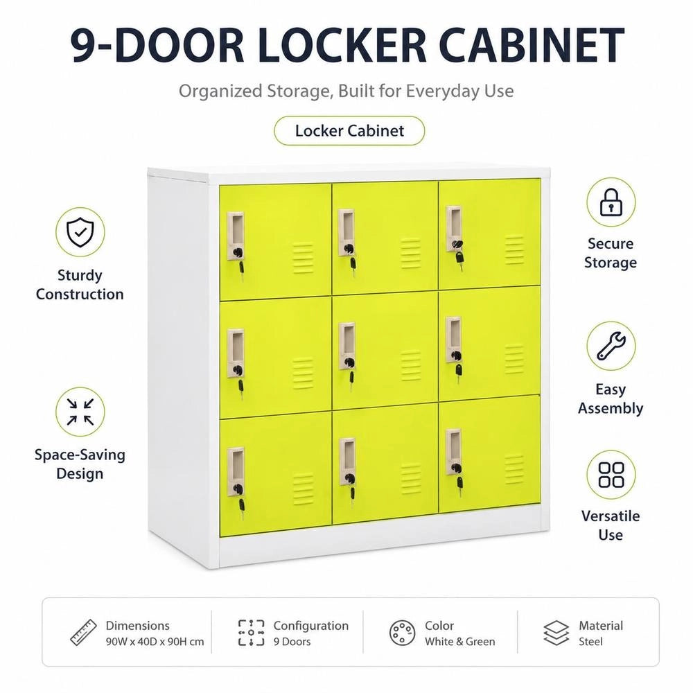 Locker Cabinet, Light Grey And Green, 90x45x92.5 Cm, Steel