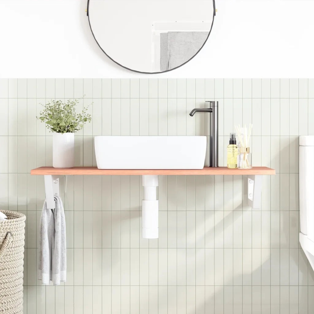 Ripiano a Parete per Lavabo-Mensole a Muro in Acciaio e Massello di Rovere 456759