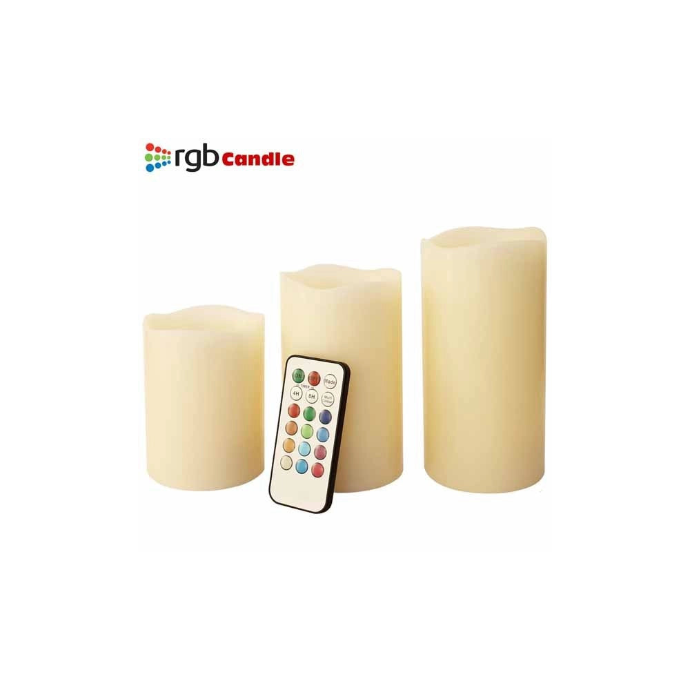 Trade Shop - Tre Candele Led Senza Fiamma Con Telecomando Rgb Vera Cera Profumate A Vaniglia -