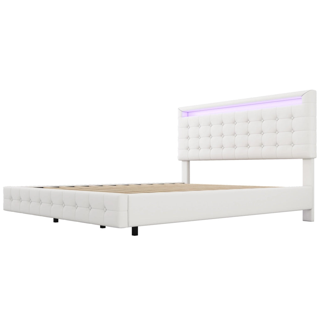 Letto 140x200 cm con luci LED; testiera regolabile; PU; bianco