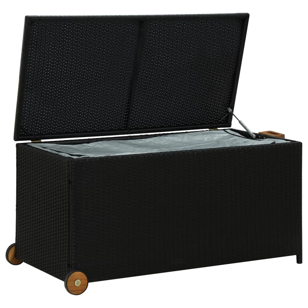 Contenitore/box da giardino 120 x 65 x 61 cm resina intrecciata nera 02_0013110