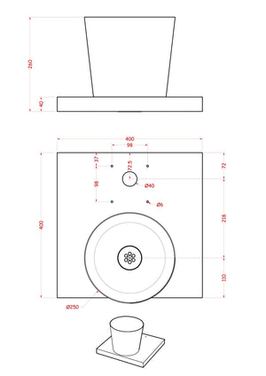 Base con Vaschetta per Fontane con Ghiera Grande 40x40x5 cm in Cemento Belfer 42/BSE/3 Arancione