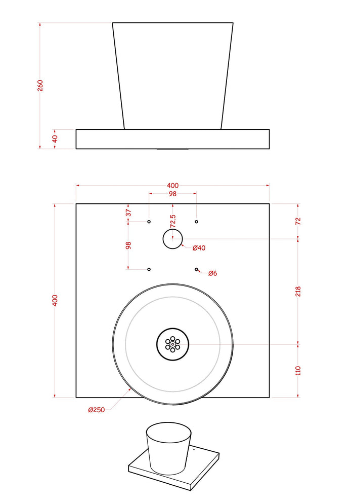 Base con Vaschetta per Fontane con Ghiera Grande 40x40x5 cm in Cemento Belfer 42/BSE/3 Bianco