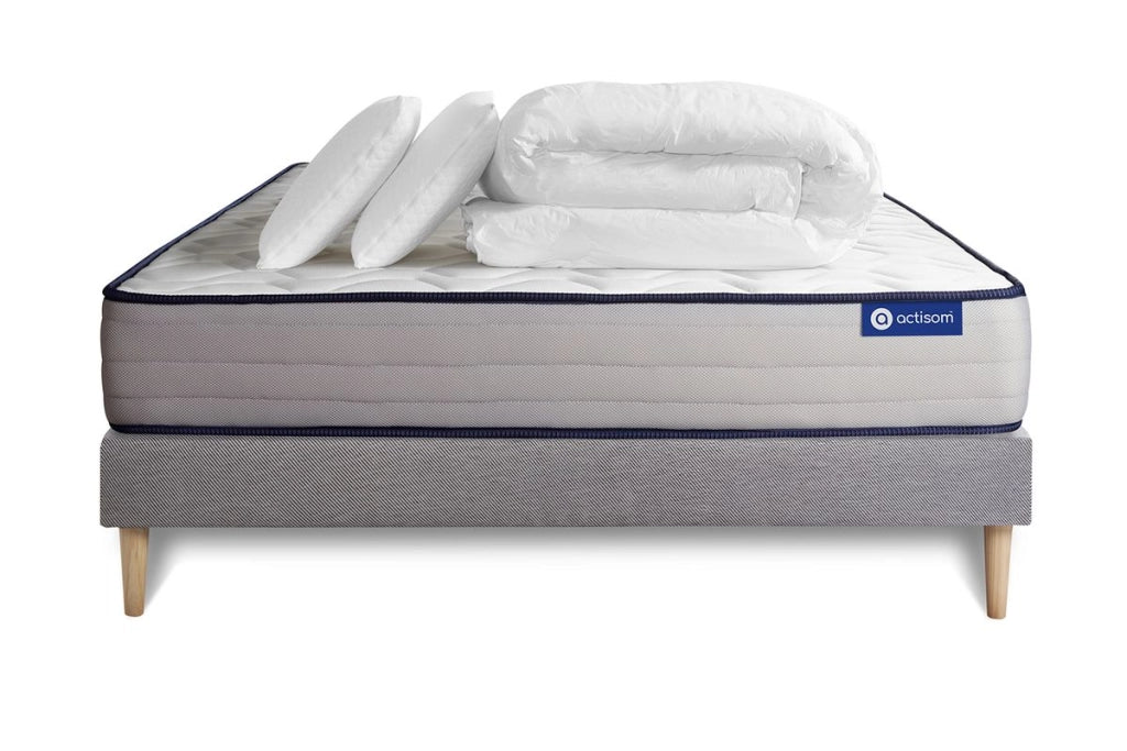 Pacchetto letto completo - Materasso 140x190cm + Box spring con doghe (kit) + 2 cuscini + Piumino - Actilatex Form
