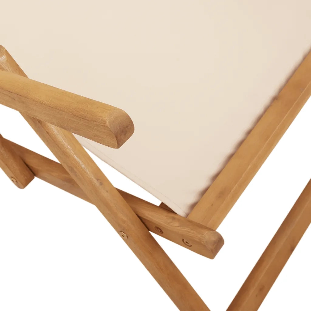 Sedia da Giardino | Sedia da Spiaggia Pieghevole Beige Legno di Eucalipto e Tessuto