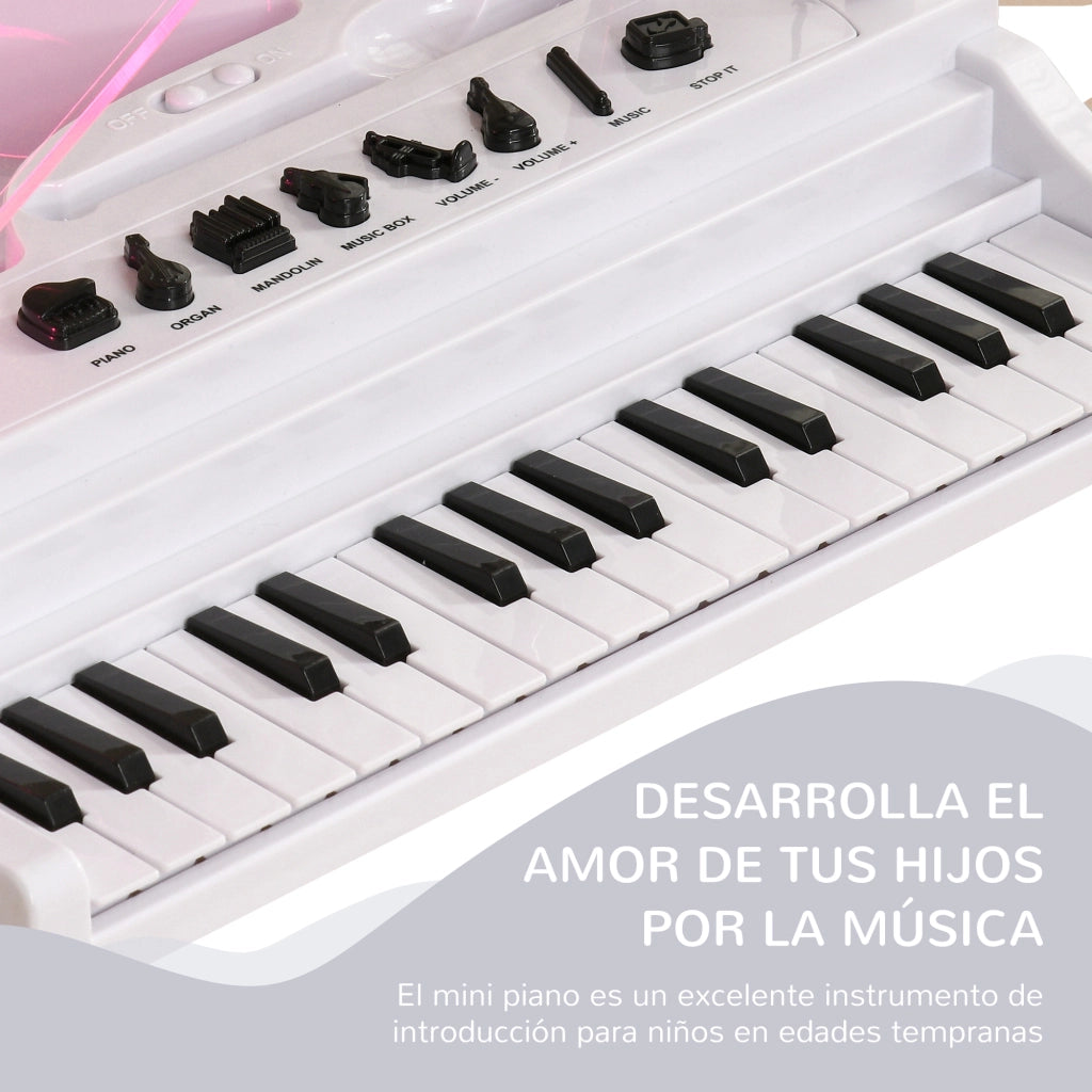 Piano Giocattolo per Bambini con Microfono e Sgabello ¨C zephmum ¨C 37x30,5x60,4 cm Bianco