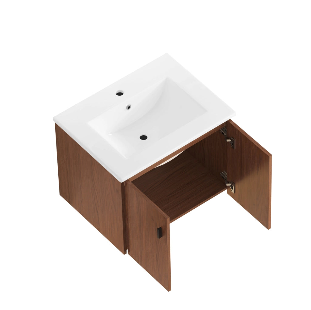 Mobile da bagno 60 cm in legno rosso-bruno con 2 ante soft-close