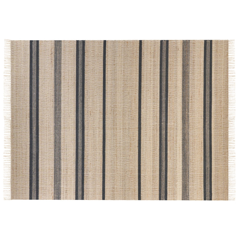 Tappeto in iuta beige e grigio con motivo a righe e nappe 160 x 230 cm soggiorno camera da letto stile boho