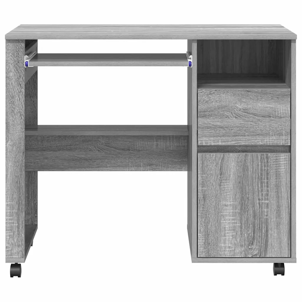 Scrivania | Tavolo da Ufficio con Ruote con cassetto Grigio Sonoma 91 x 50 x 77 cm