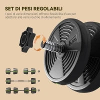 Set 2 in 1 con 2 Manubri Convertibili in Bilanciere, Peso Totale 30 kg e Dischi Pesi Regolabili, Nero