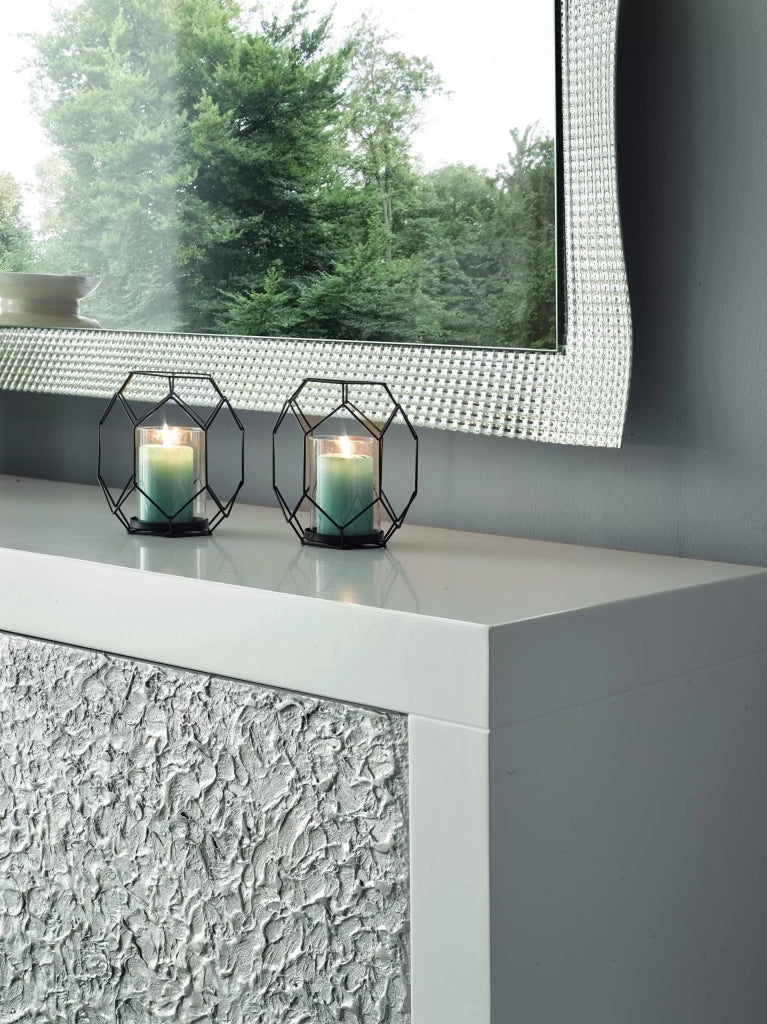 Madia contemporanea con particolare bianco argento design 205x45x88 - Mobili 2G