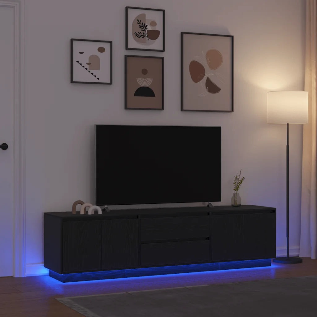 Mobile TV | Armadietto TV | Mobile Porta TV con Luci LED Rovere Nero 193,5x41x50 cm