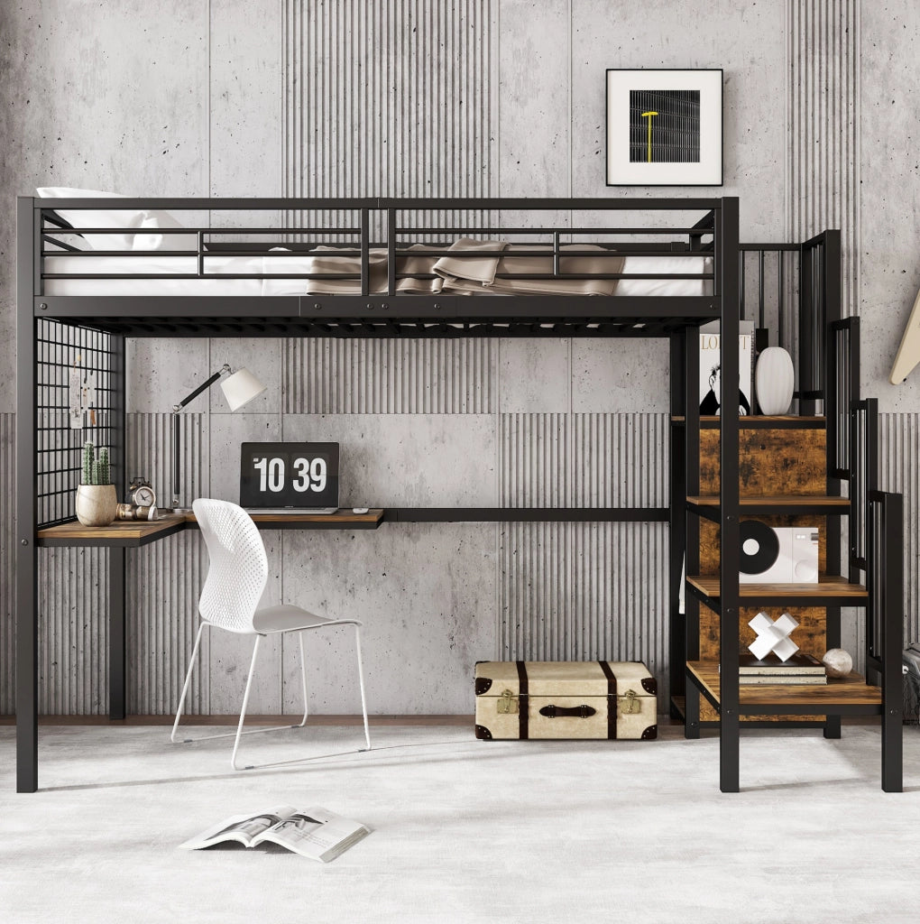 Letto a soppalco 90x200 cm con armadio e tavolo