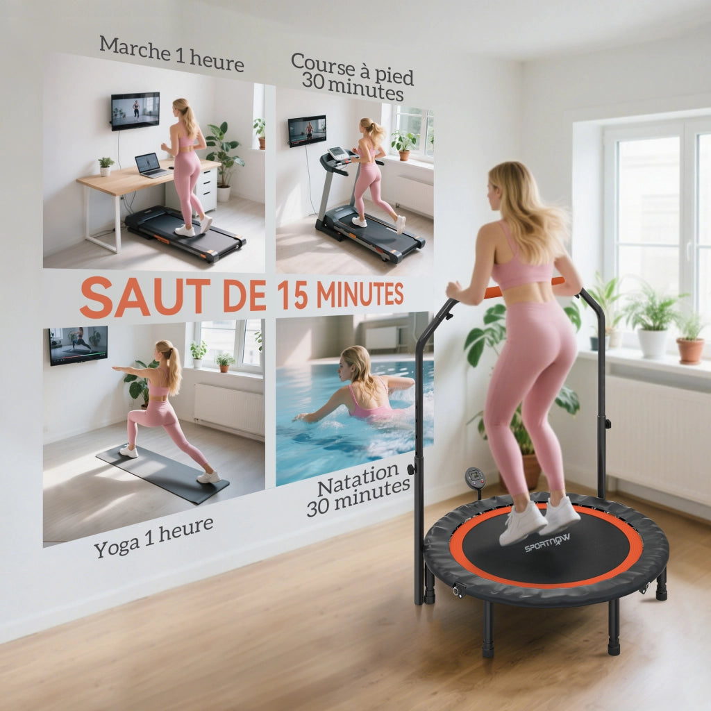 Trampolino fitness con maniglia regolabile ¨C Xylo ¨C pieghevole ? 102 cm nero rosso