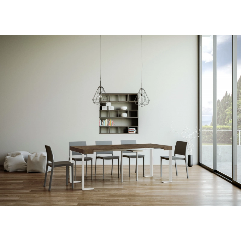 Consolle allungabile 90x40/196 cm Tecno Small telaio Bianco - Cemento