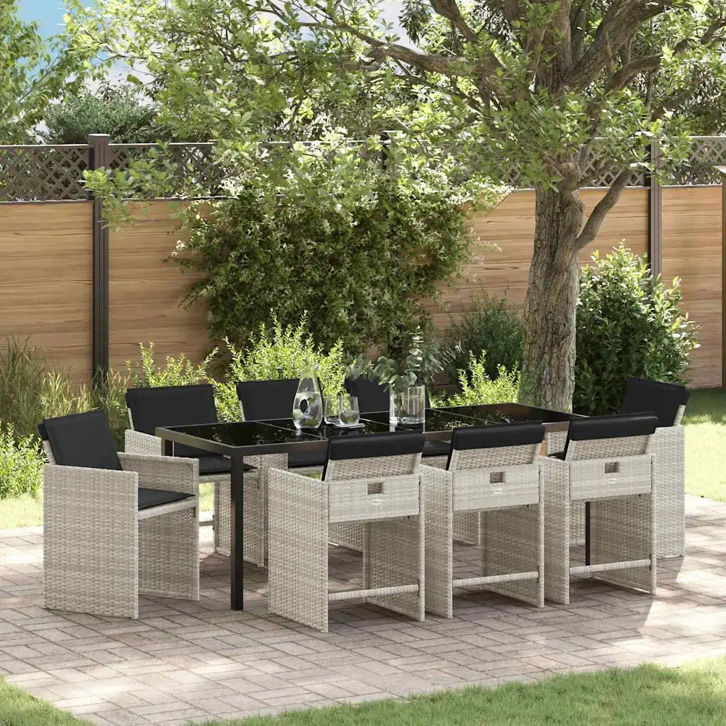 Set da Pranzo per Giardino 9 pcs Grigio chiaro polyrattan 3379995
