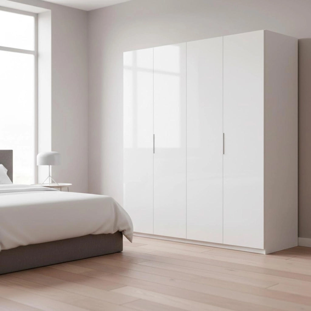 Armadio Multiuso 4 Ante Battenti Con 2 Barre Appendiabiti E Ripiano Interno Per Camera Matrimoniale Cabina Armadio E Stanza Ospiti Design Moderno Minimal 180 x 200 x 52 Cm Colore Bianco